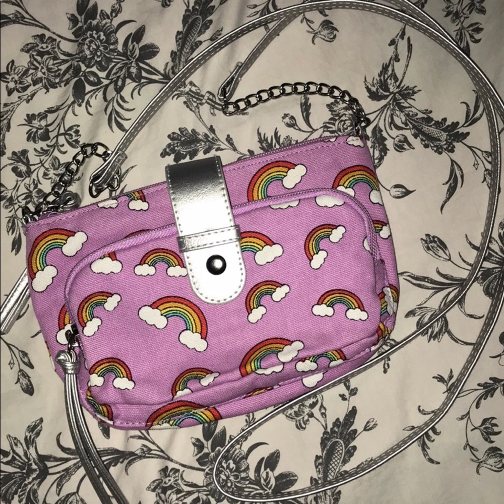 NEW Crossbody Bag w/ rainbow prints&silver details